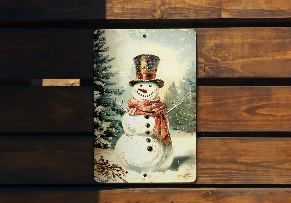 a picture of a snowman on a wooden bench