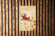 a picture of a santa sleigh on a wooden wall