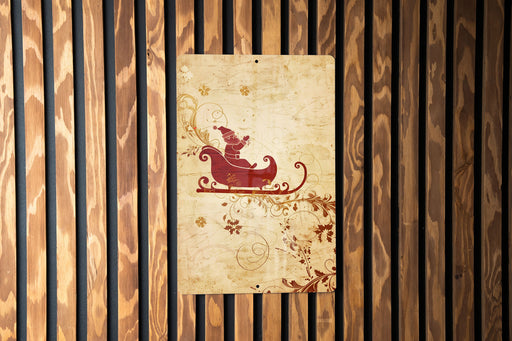 a picture of a santa sleigh on a wooden wall