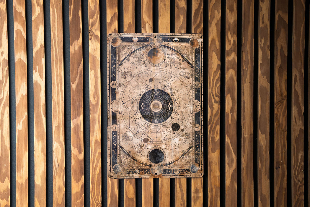 a wooden wall with a metal plate on it