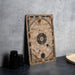 a wooden plaque sitting on top of a table