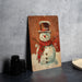 a painting of a snowman with a top hat and scarf
