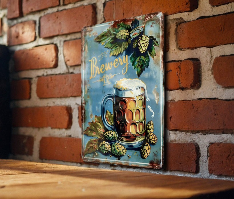 a picture of a beer sign on a brick wall