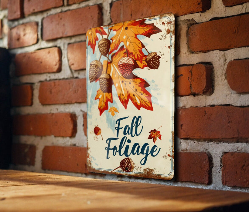 a sign on a brick wall that says fall foliage