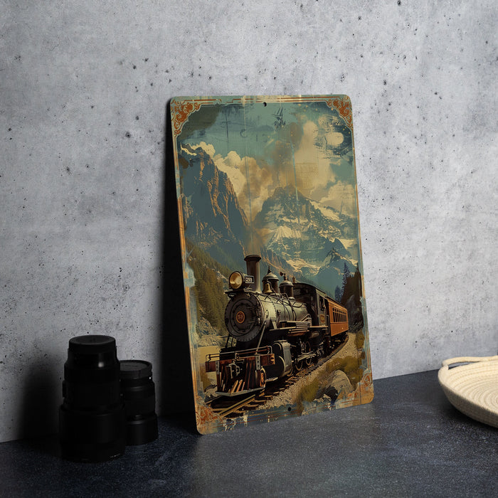 a painting of a train on a table