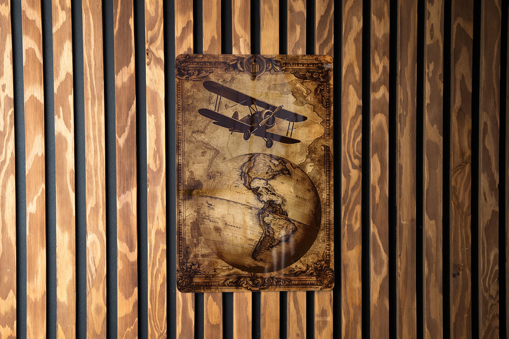 a picture of a plane hanging on a wall