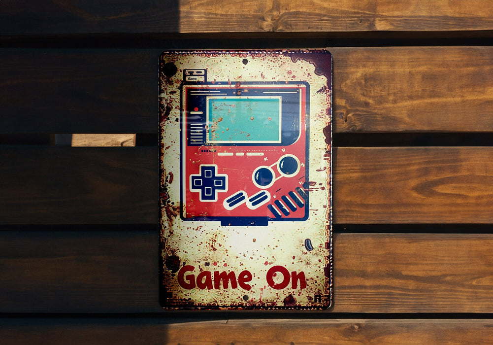 a game on sign on a wooden wall