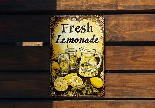 a sign that says fresh lemonade on it