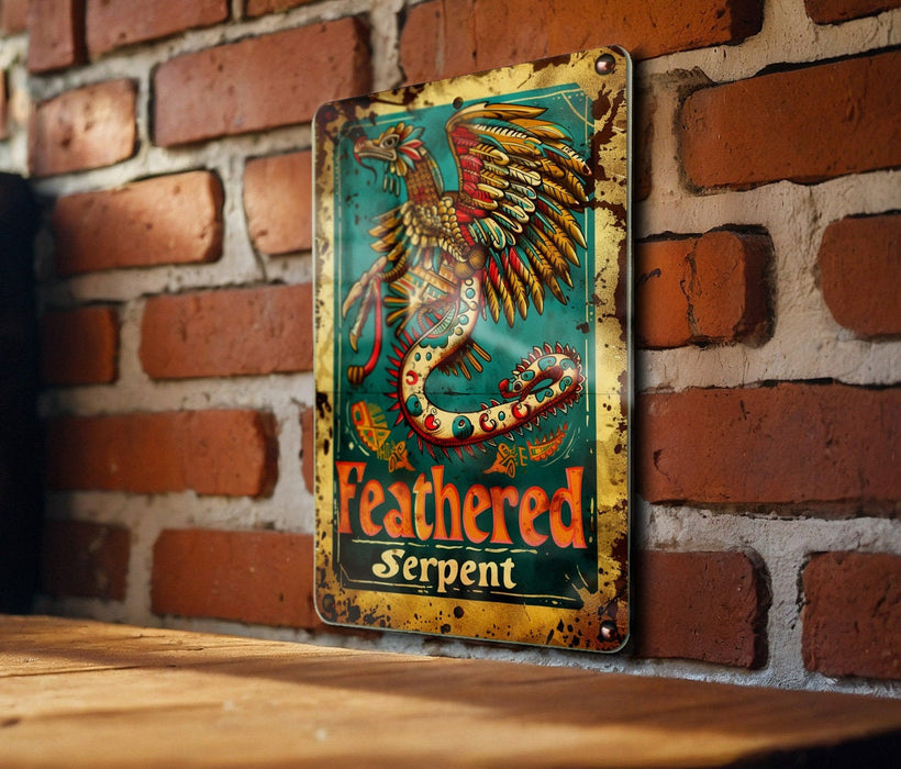 a sign on a brick wall that says feathered serpent