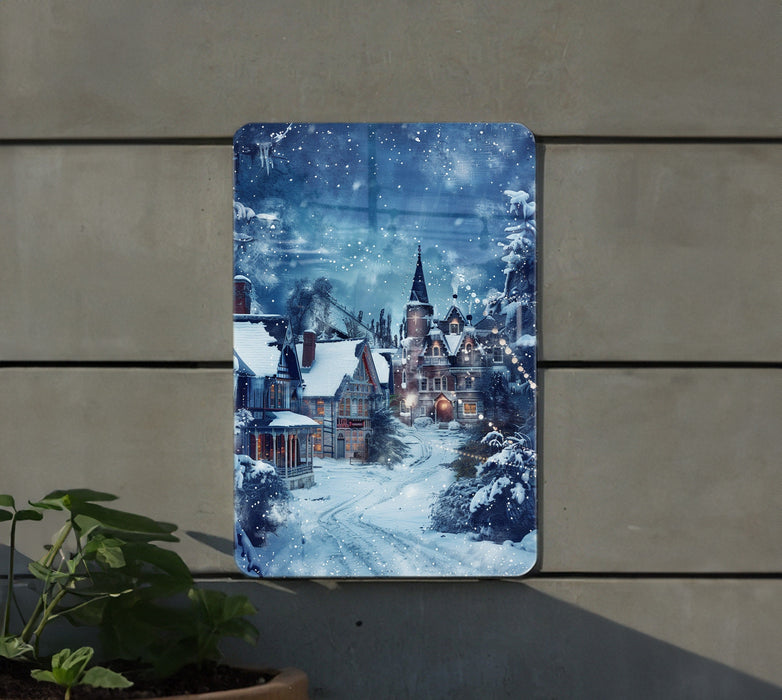 a picture of a town in the snow