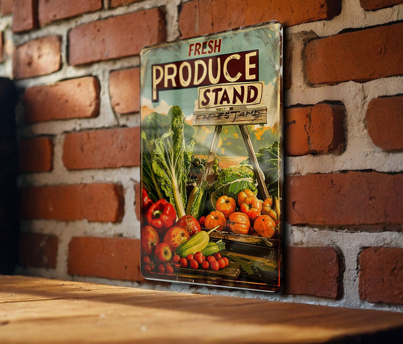 a sign on a brick wall that says fresh produce stand