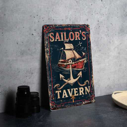 a picture of a sailor's tavern sign on a table