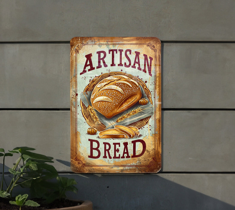 a sign on the side of a building advertising bread