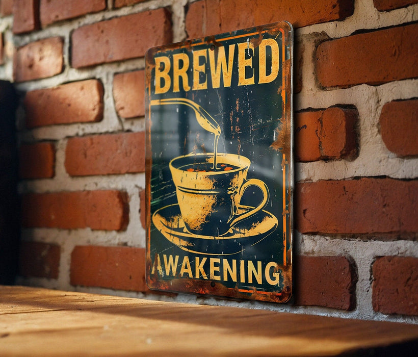 a sign on a brick wall advertising a coffee shop