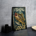 a fishing lodge sign with a fish on it