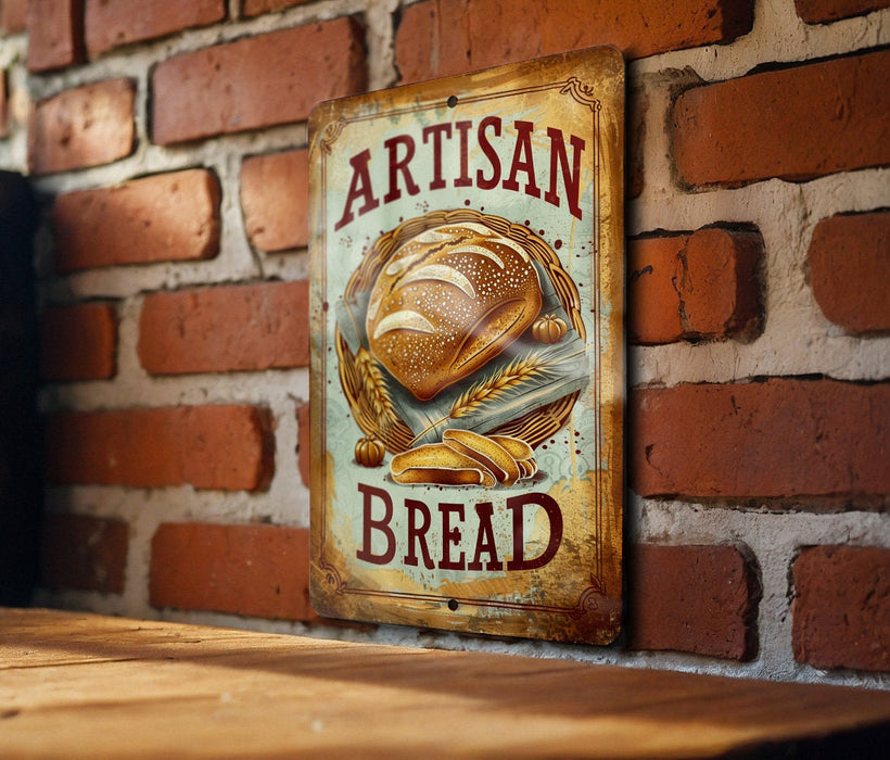 a sign on a brick wall that says artisan bread