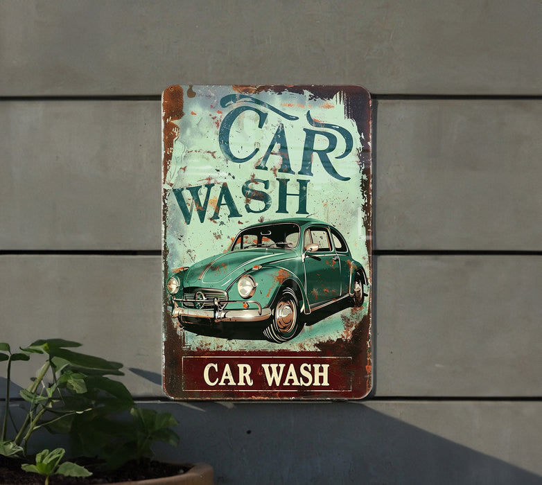 a car wash sign hanging from the side of a building
