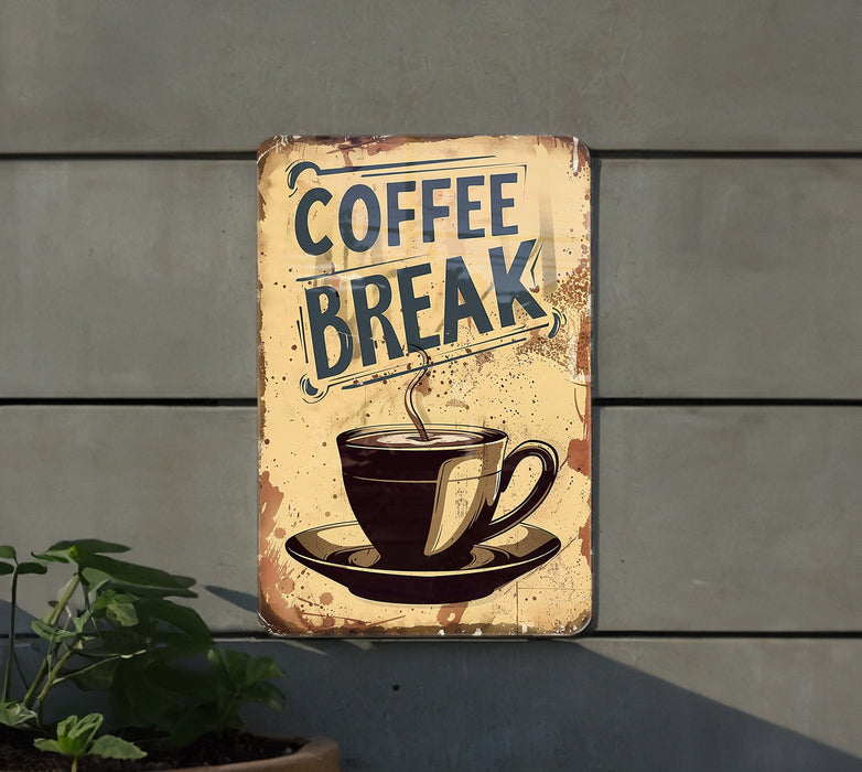a coffee break sign hanging on a wall