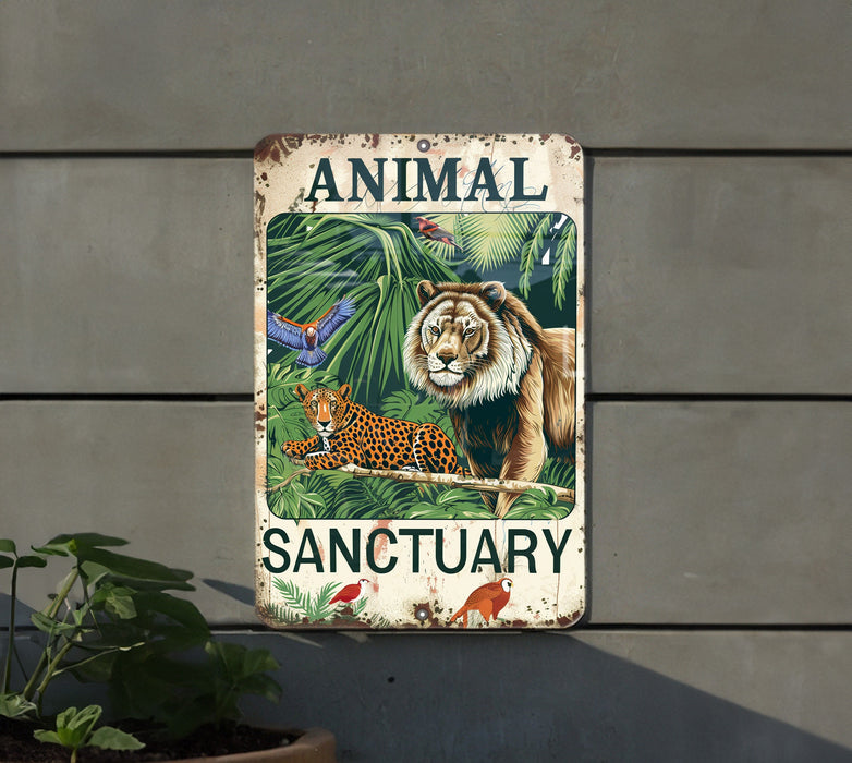 an animal sanctuary sign on the side of a building