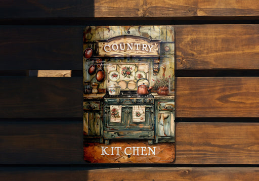 a picture of a country kitchen on a wooden bench