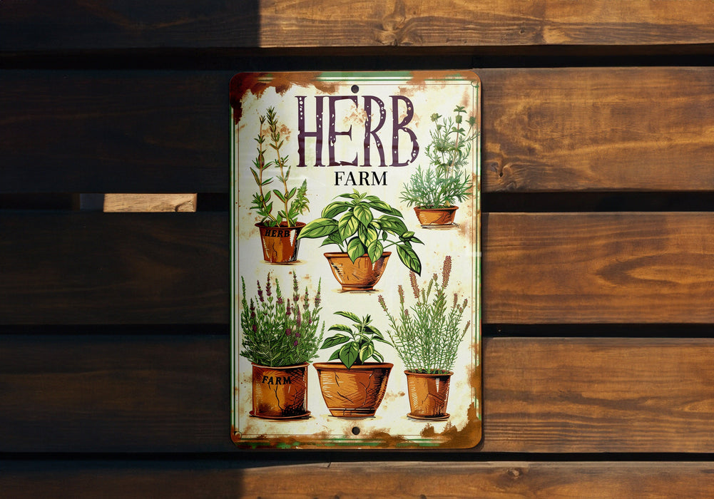 a tin sign with a picture of herbs on it