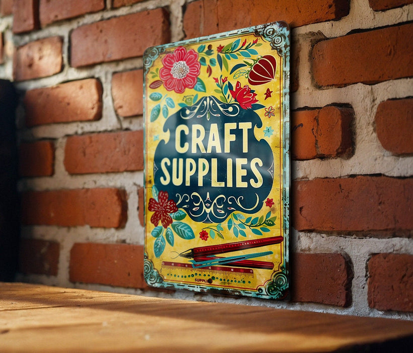 a sign on a brick wall that says craft supplies