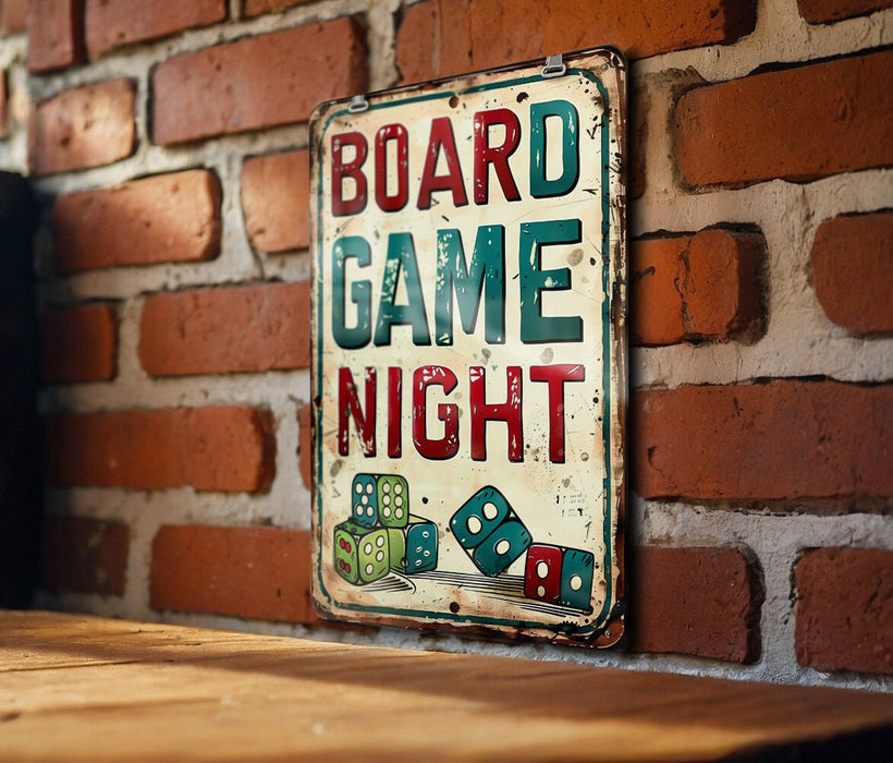 a sign on a brick wall that says board game night