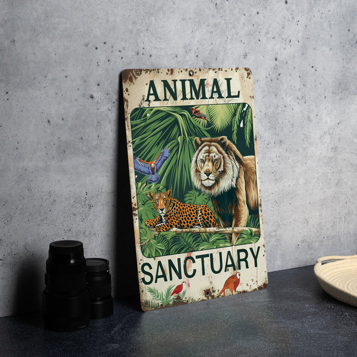 a picture of an animal sanctuary sign on a table
