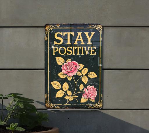 a sign that says stay positive on a wall
