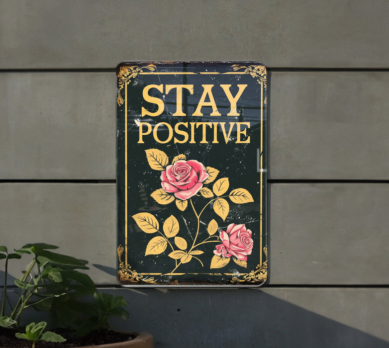 a sign that says stay positive on a wall