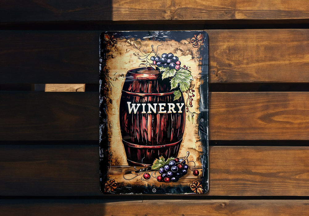 a sign on a wooden bench that says winery