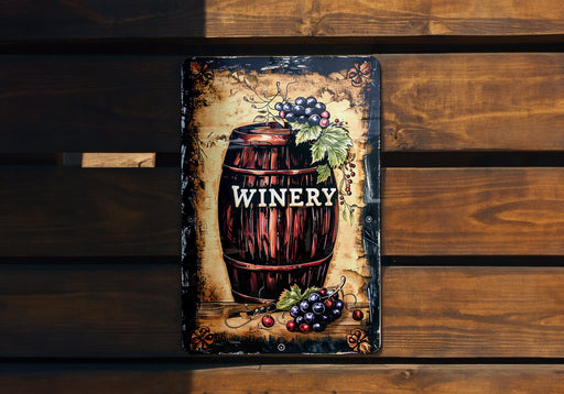 a sign on a wooden bench that says winery