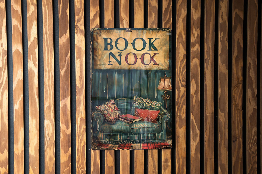 a book is hanging on a wooden wall