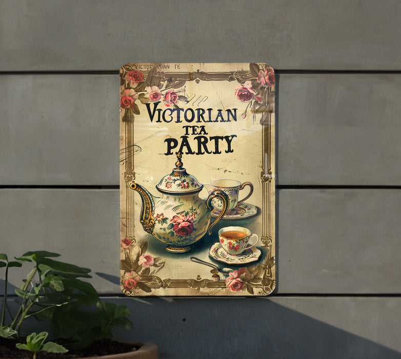 a sign on a wall that says victorian tea party