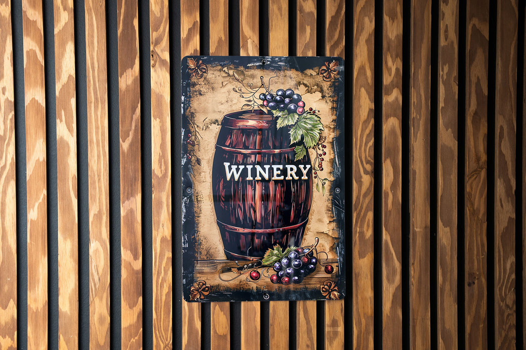 a wooden wall with a sign that says winery on it