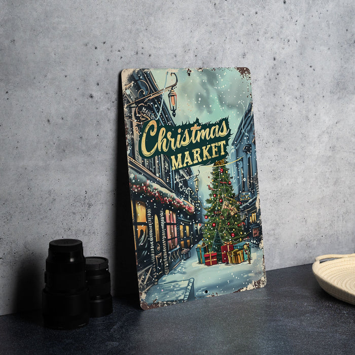 a christmas market book sitting on a table next to a pair of binoculars