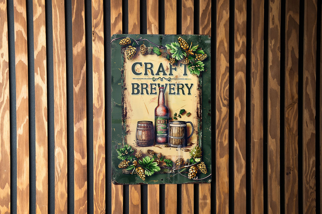 a sign on a wooden wall that says craft brewery