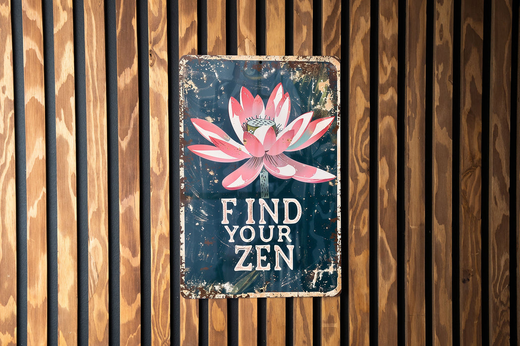 a sign on a wooden wall that says find your zen