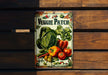 a vegetable patch sign hanging on a wooden wall