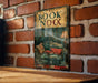 a picture of a book nook on a brick wall