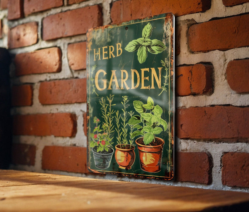 a sign on a brick wall that says herb garden