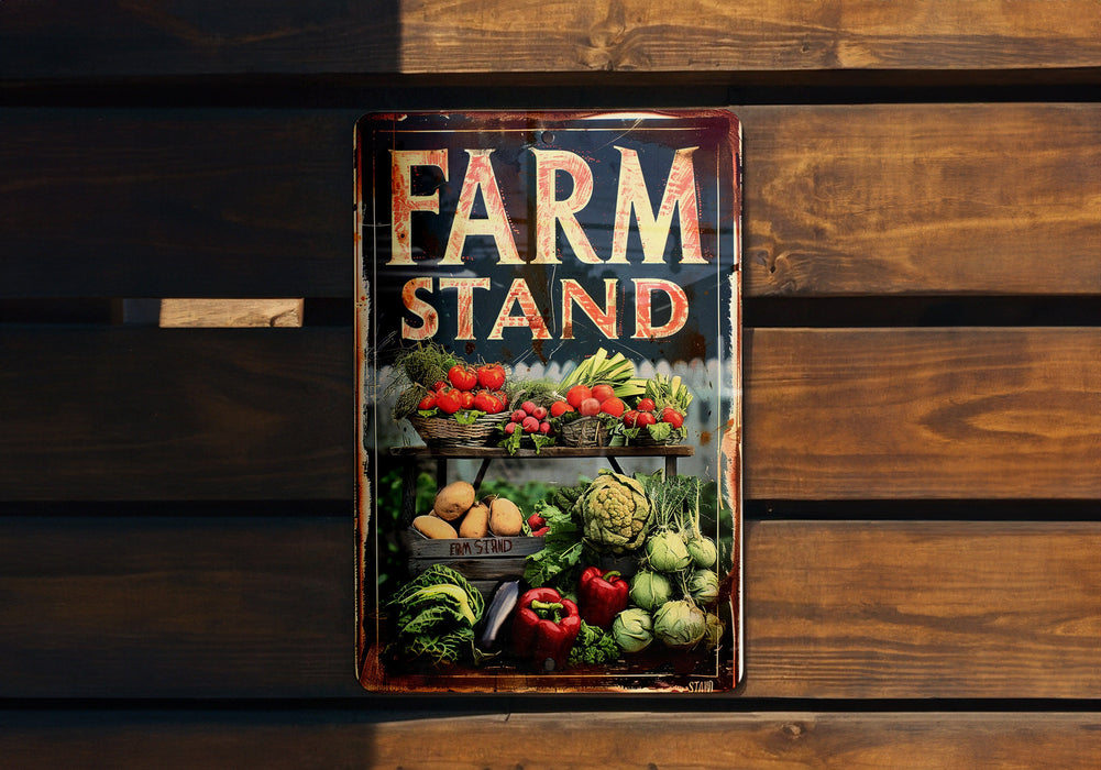 a sign that says farm stand on a wooden wall