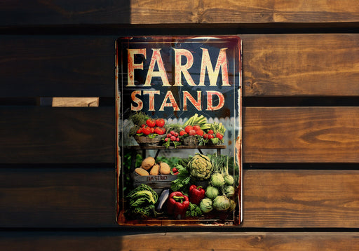 a sign that says farm stand on a wooden wall
