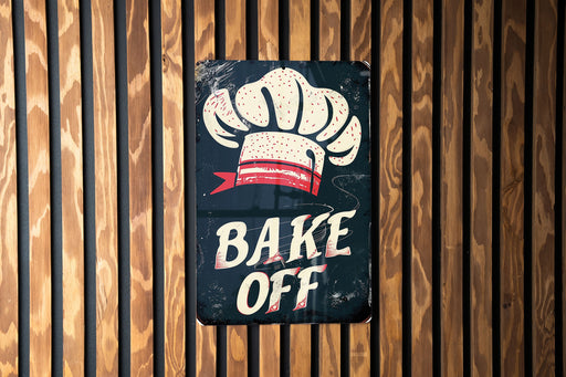 a sign that says bake off on a wooden wall
