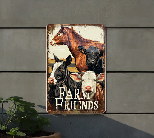 a farm friends sign hanging on a wall