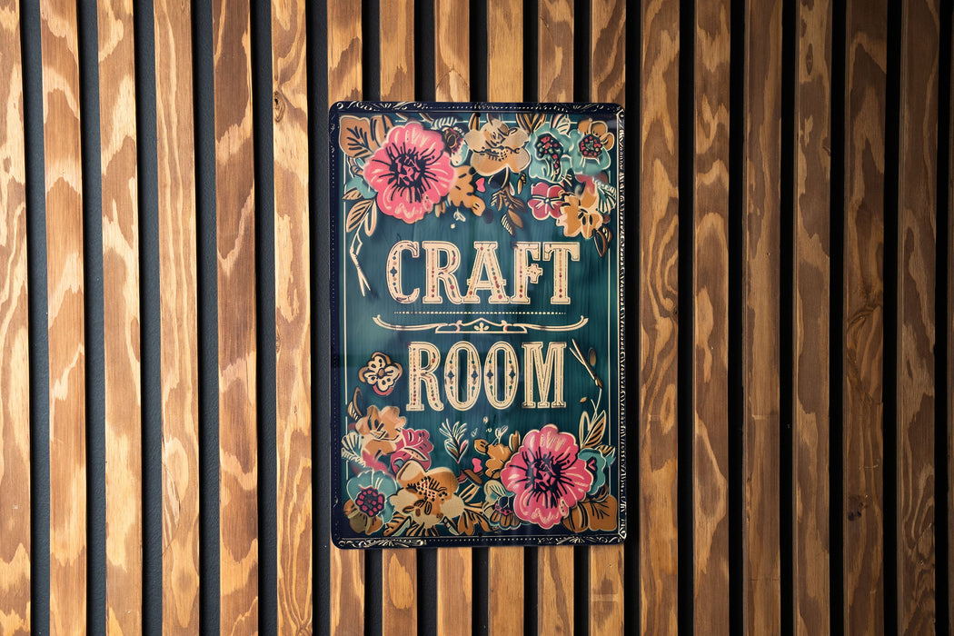 a sign on a wooden wall that says craft room