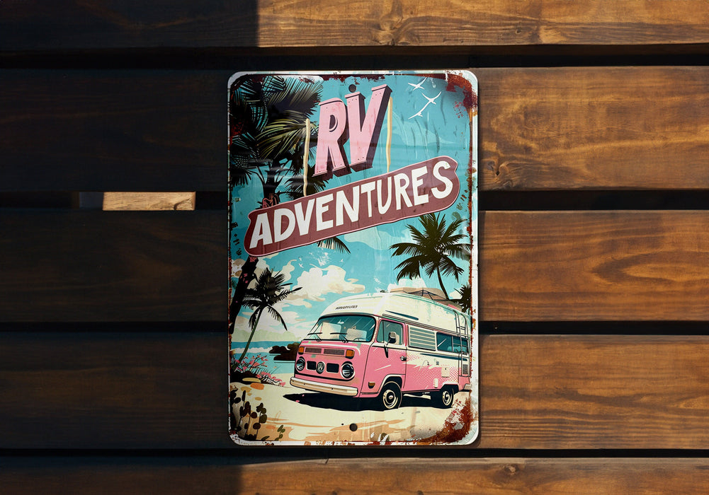 a sign on a wooden wall that says rv adventures