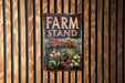 a sign on a wooden wall that says farm stand