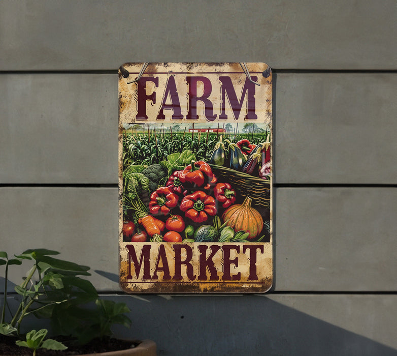 a sign on a wall that says farm market