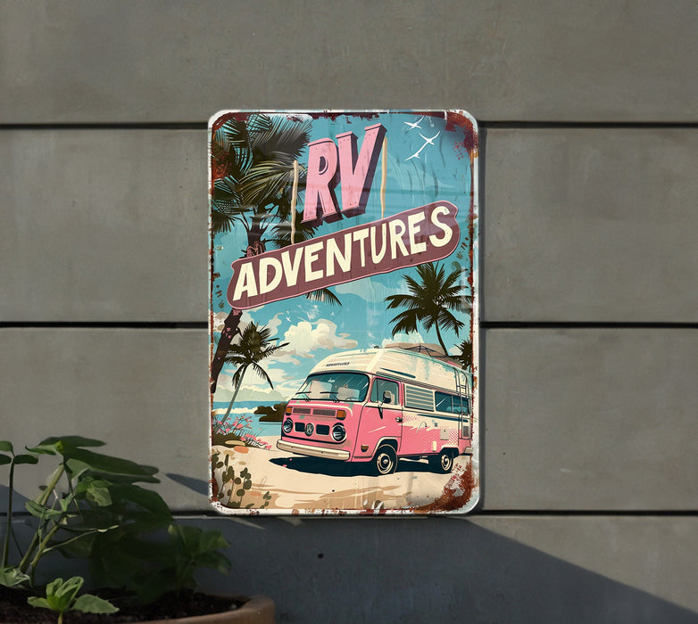 a pink van parked next to a palm tree